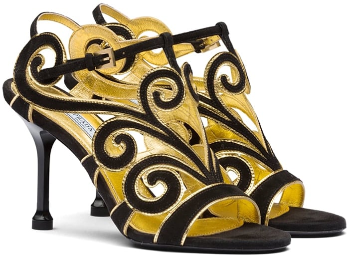 Prada Suede Sandals With Curvy Baroque Details