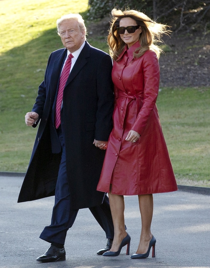 President Donald J. Trump and First Lady Melania Trump walk to board Marine One on the South Lawn of the White House in Washington D.C. on February 14, 2020, as they depart for a weekend trip to Mar-a-Lago