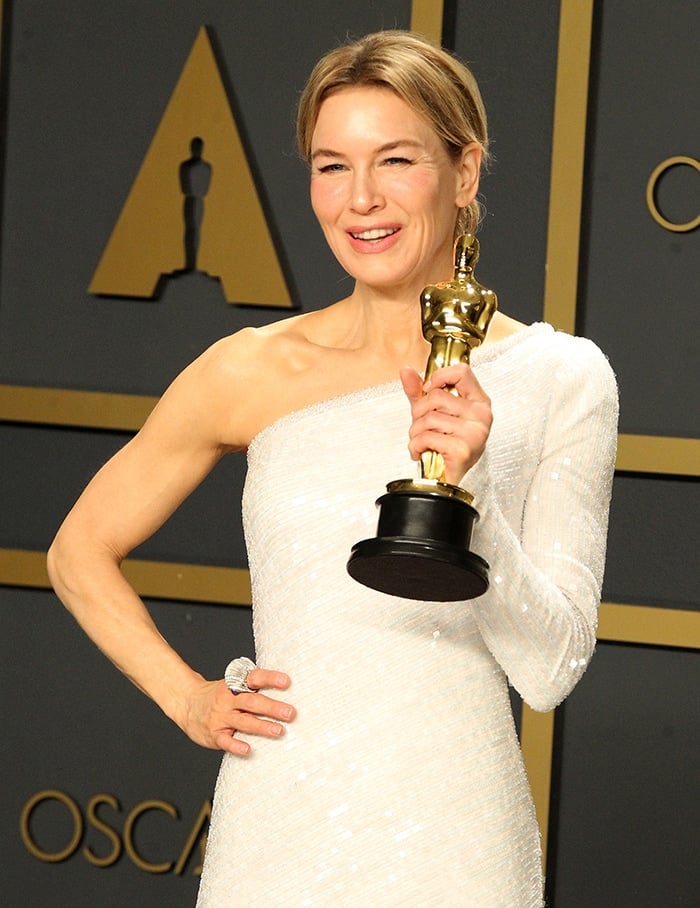 Renee Zellweger wins her first Oscar Best Actress trophy during the 2020 Academy Awards on February 9, 2020