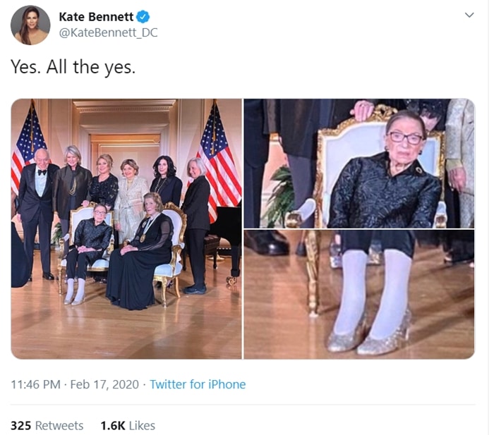 Journalist Kate Bennett shared photos of Ruth Bader Ginsburg's sparkling silver heels