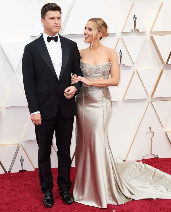 Colin Jost and Scarlett Johansson arrive at the 92nd Annual Academy Awards at Hollywood and Highland