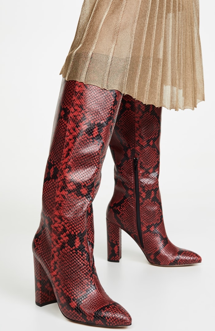 Crafted from snake-embossed leather, this tall, extra-chic pair of Villa Rouge boots will make you feel like you can do anything