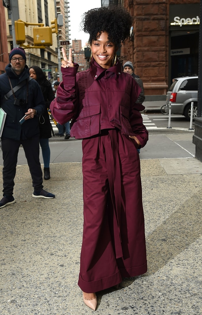 Yara Shahidi is seen in an outfit from the Adidas x Ivy Park capsule collection