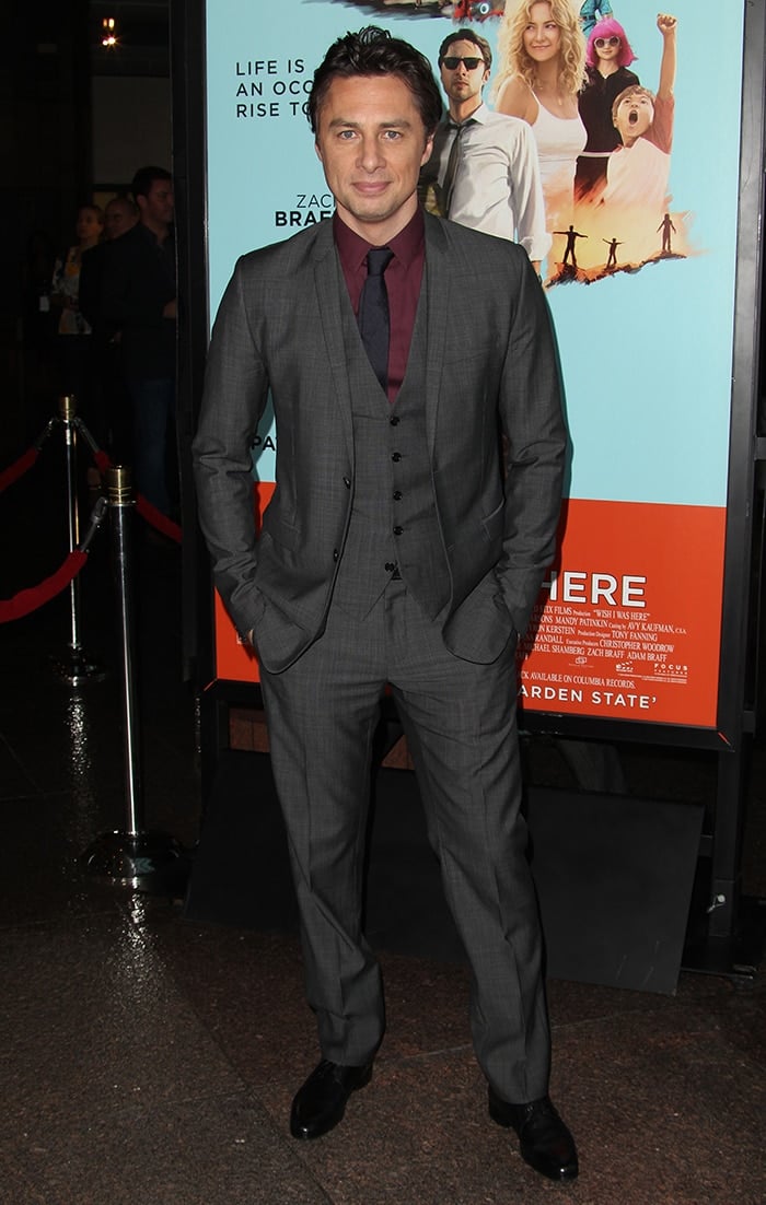 Zach Braff at the premiere of his movie Wish I Was Here in Los Angeles on June 23, 2014