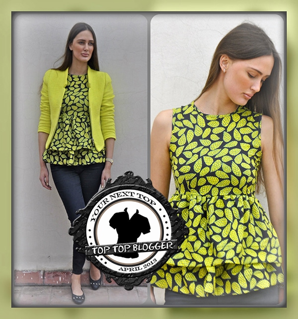 Amina Allam in a yellow-green peplum top