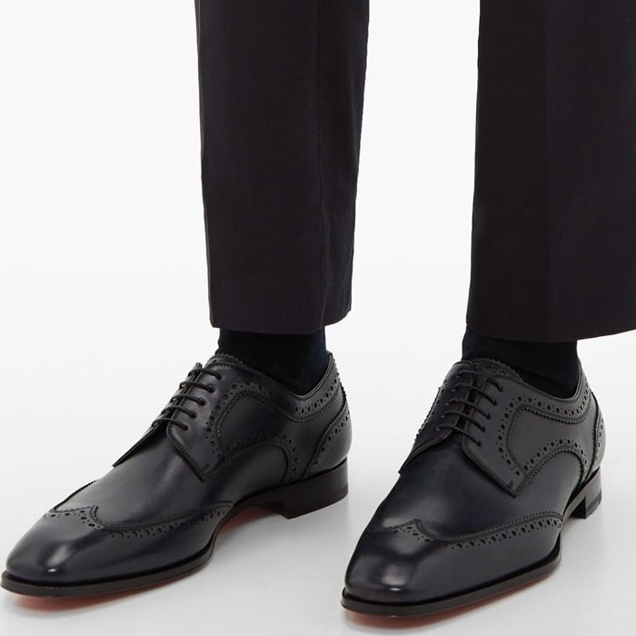Christian Louboutin Men's Cousin Platerissimo Brogue Leather Oxford Shoes