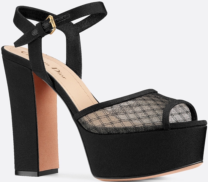 Dior Black Goldendior Fishnet and Grosgrain Sandals