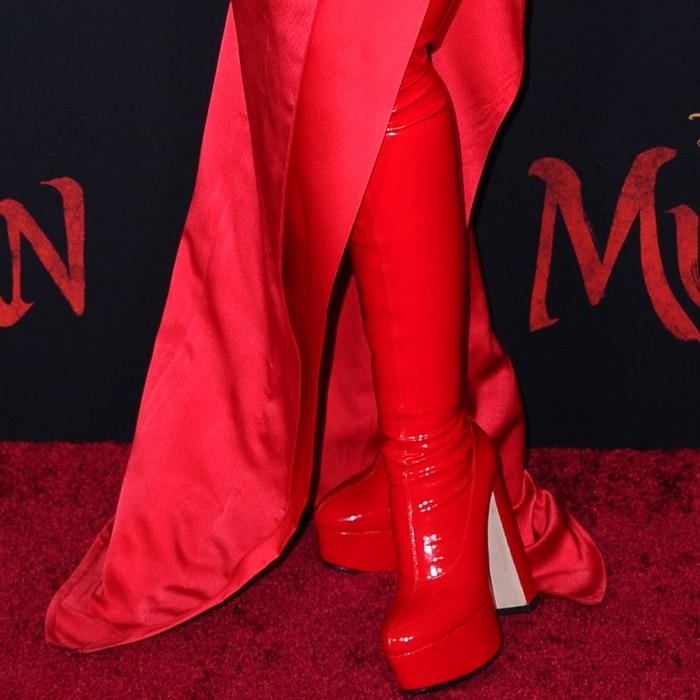 Christina Aguilera's red latex boots from Gina Shoes