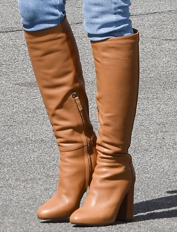 Hilary Duff completes her casual look with Tabitha Simmons boots