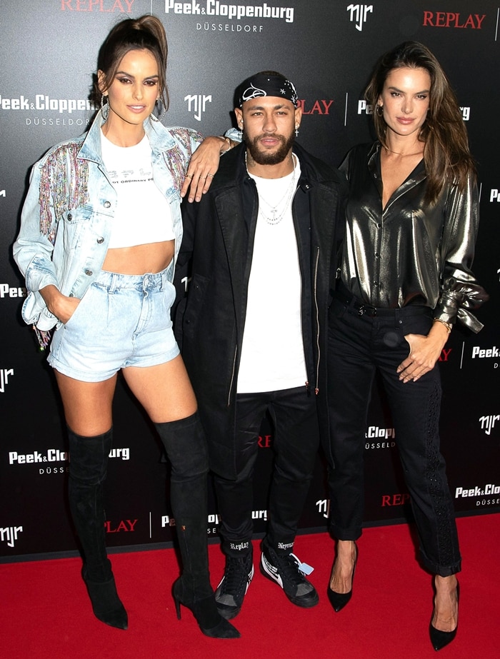 Izabel Goulart, Neymar Jr, and Alessandra Ambrosio attend the launch event for the new Capsule Collection Neymar Jr. x Replay