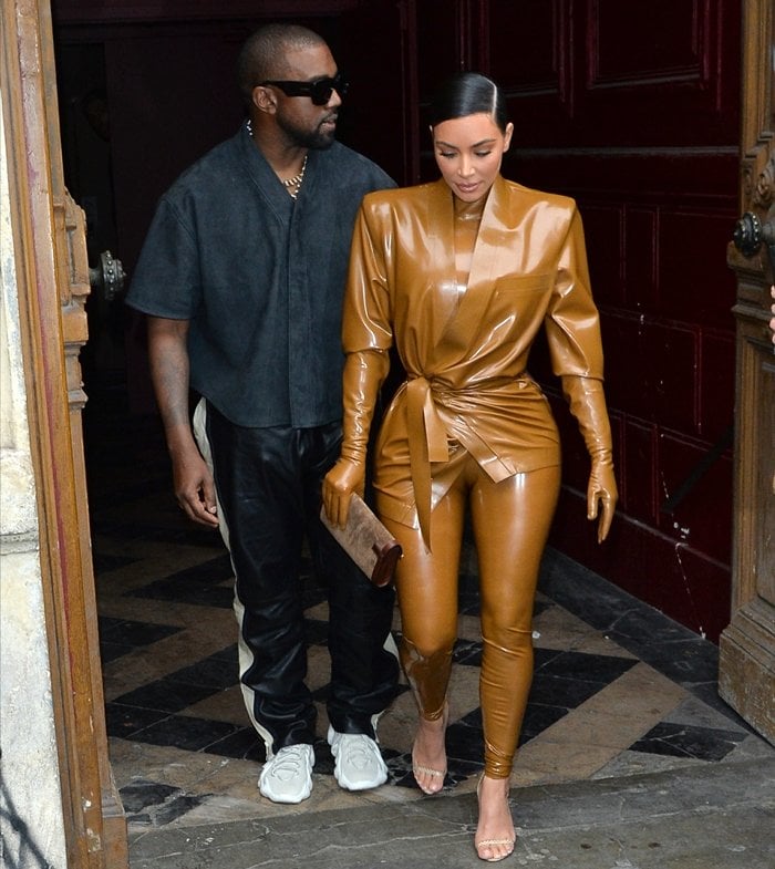 Kim Kardashian West and her husband Kanye West leave K.West's Sunday Service At Theatre Des Bouffes Du Nord - Paris Fashion Week Womenswear Fall/Winter 2020/2021