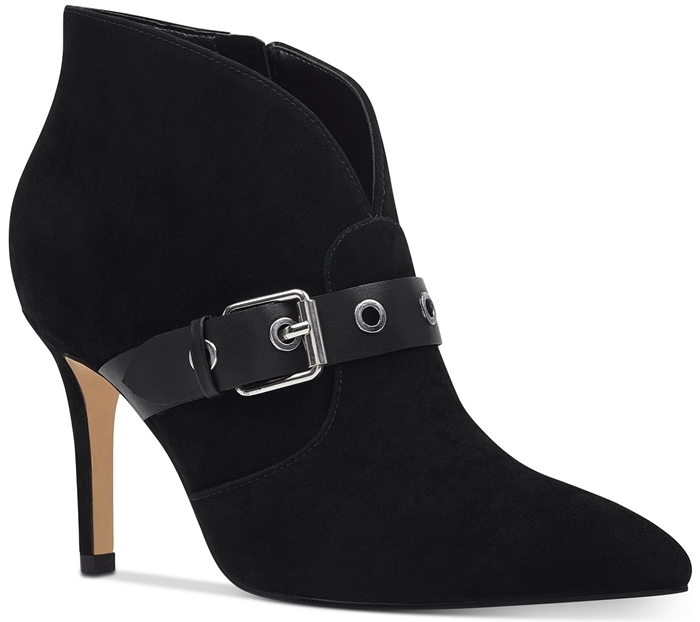 Black Suede Buckled Nine West Jax Pointy-Toe Booties