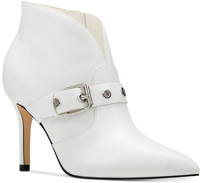 White Buckled Nine West Jax Pointy-Toe Booties