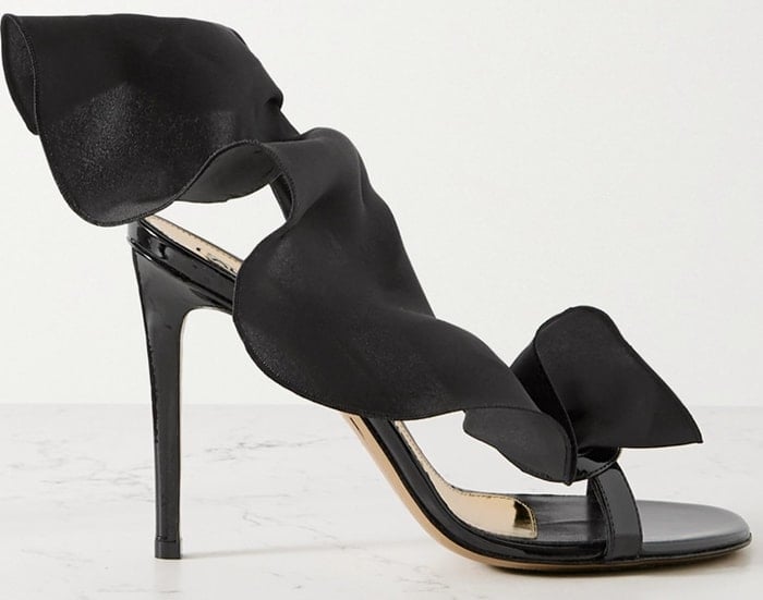 Strappy Penelope slingbacks embellished with a gathered ruffle that winds around the sandal