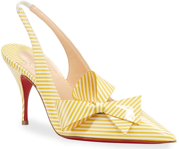 Yellow/White Clare Nodo Striped Side-Bow Red Sole Slingback Pumps