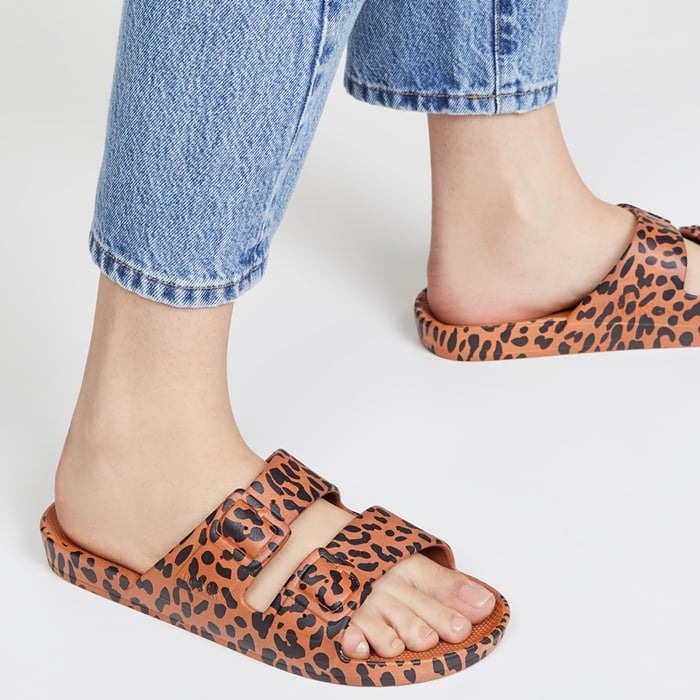 Toffee Leopard Print Two Band Warm-Weather Sandals