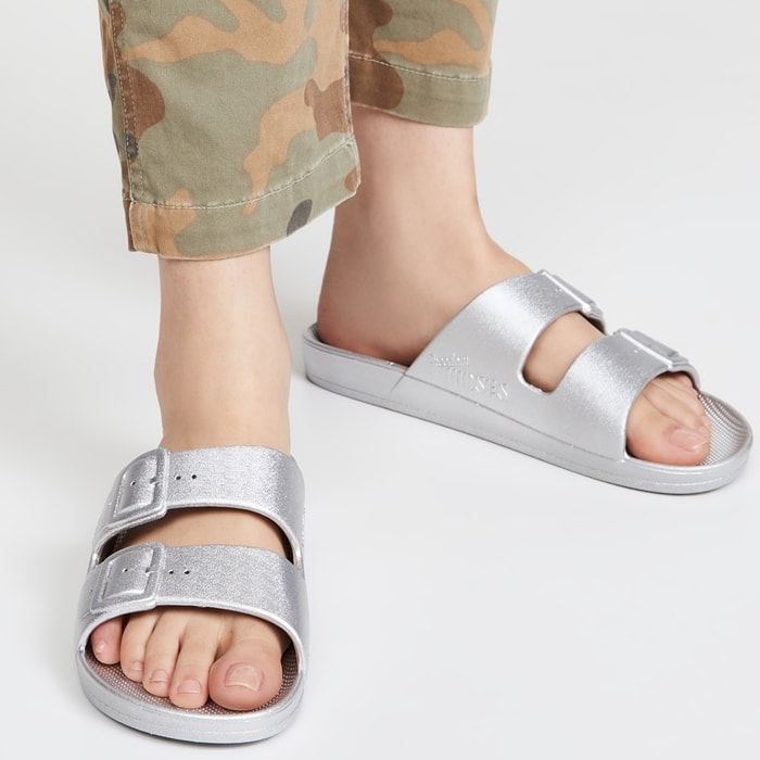 Silver Metallic Two Band Warm-Weather Sandals