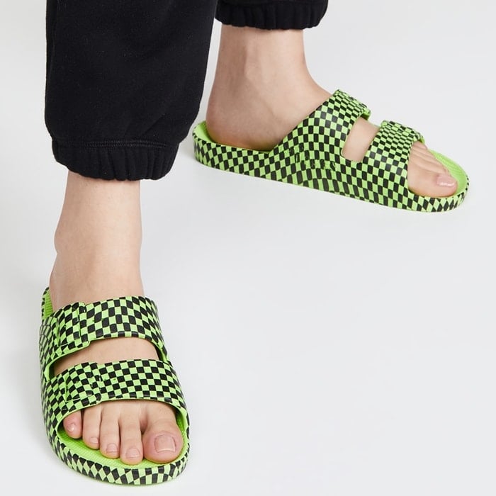 Neon Check Print Warm-Weather Slip-Ons