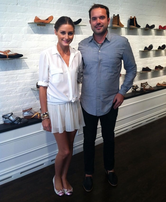 Footwear designer Matt Bernson and Olivia Palermo at his shoe store in Tribeca in 2012