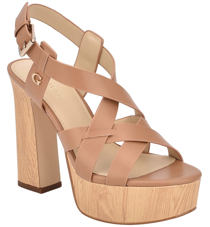 Guess ‘Jolley’ Strappy Blonde Wooden Heels