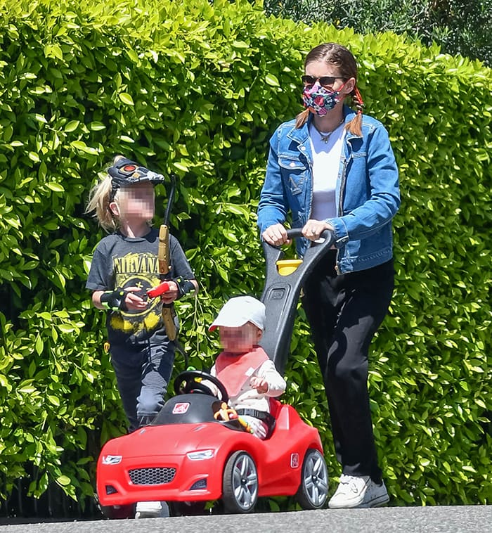 Kate Mara takes her daughter and stepson Jack Matfin Bell out for a stroll