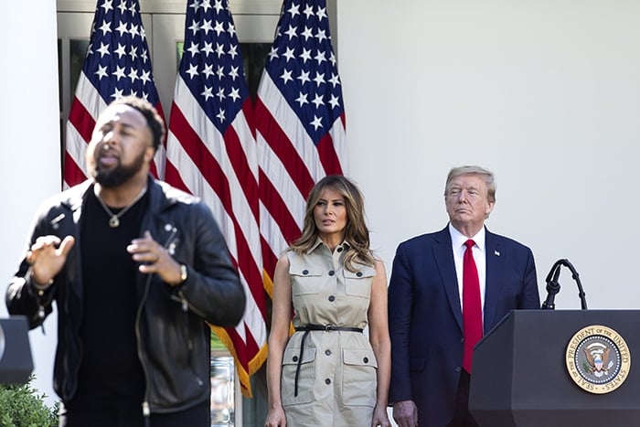 Donald and Melania Trump observe National Day of Prayer at the White House Rose Garden