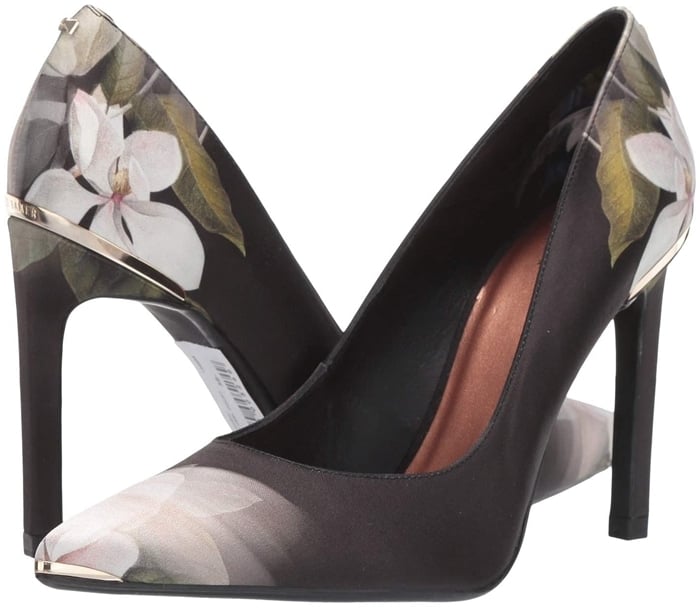 The black floral Ted Baker Melnip heel adds an eye-catching boost to any ensemble