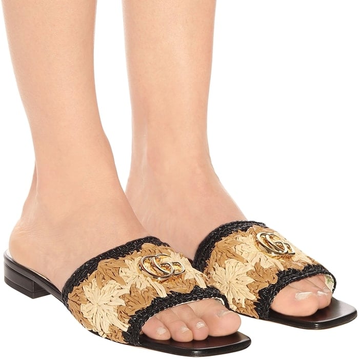  Gucci floral raffia and leather sandals 