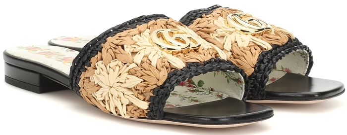  Gucci floral raffia and leather sandals 