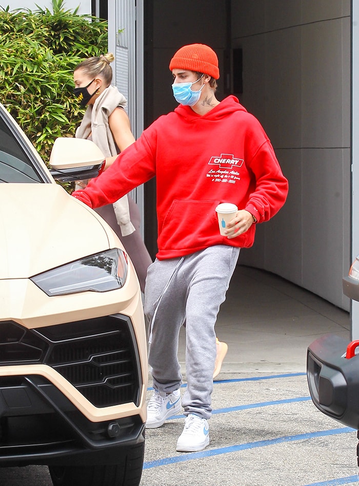 Justin and Hailey Bieber leaving a medical building in Los Angeles on June 20, 2020
