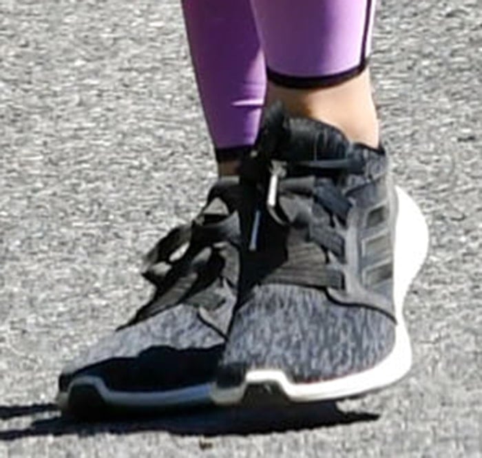 Lucy Hale completes her sporty look with Adidas shoes