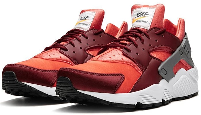 Nike Air Huarache sneakers in red, burgundy, and gray