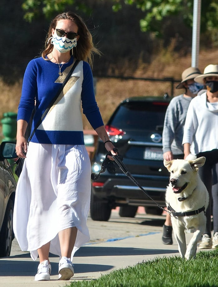 Olivia Wilde takes her dog out for a walk in Silver Lake