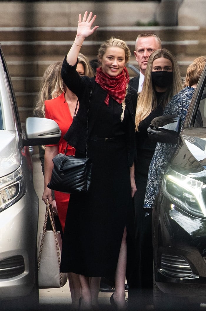 Amber Heard departs the fifth day of court hearing on libel case against The Sun on July 13, 2020