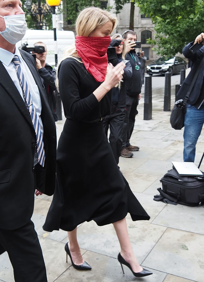 Amber Heard dons a similar black dress for the second day of trial in London on July 8, 2020