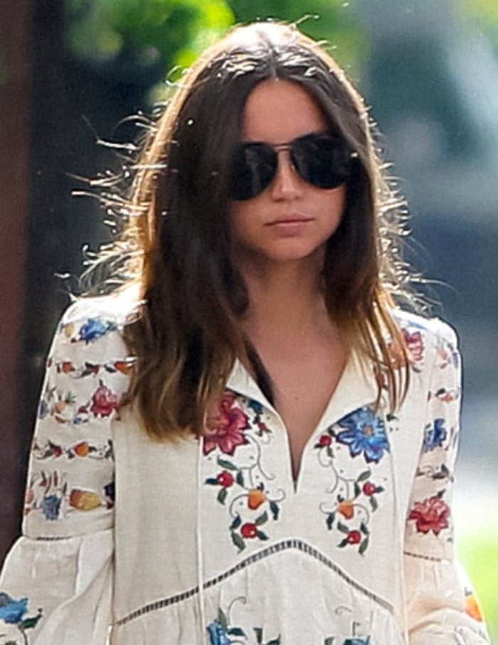 Ana de Armas keeps a low-key look with Gucci sunglasses and her dip-dyed hair worn down