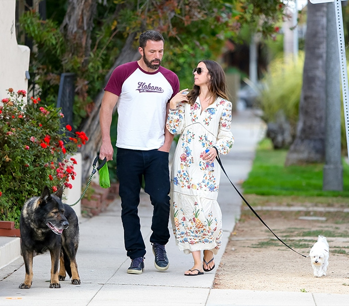 Ben Affleck and Ana de Armas walk their dogs around their Venice neighborhood on June 30, 2020