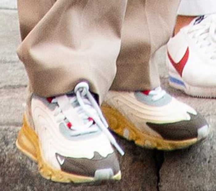 Emily Ratajkowski wears her Travis Scott x Nike shoes with another pair of baggy pants