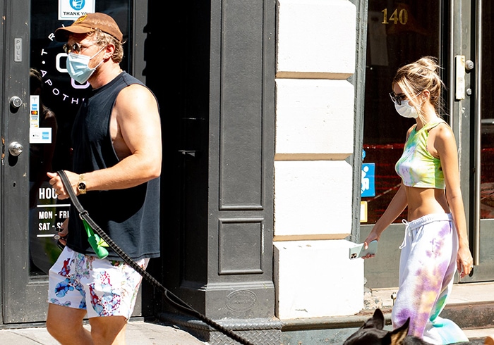 Sebastian Bear-McClard and Emily Ratajkowski walk their dog, Colombo, in New York City on July 9, 2020