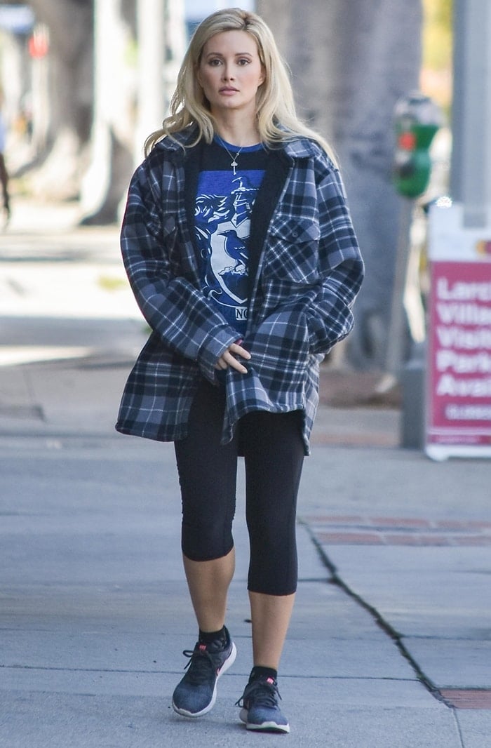 Holly Madison walks the empty streets of Los Angeles on March 23, 2020