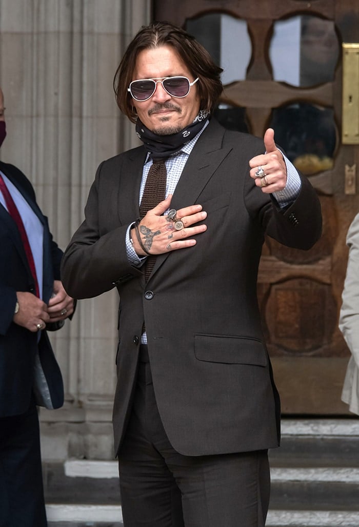 Johnny Depp outside London's High Court for the seventh day of the trial against The Sun