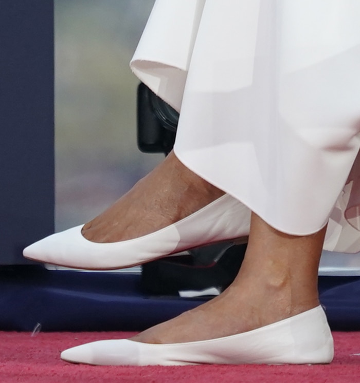 Melania Trump completes her themed look with Christian Louboutin white leather flats