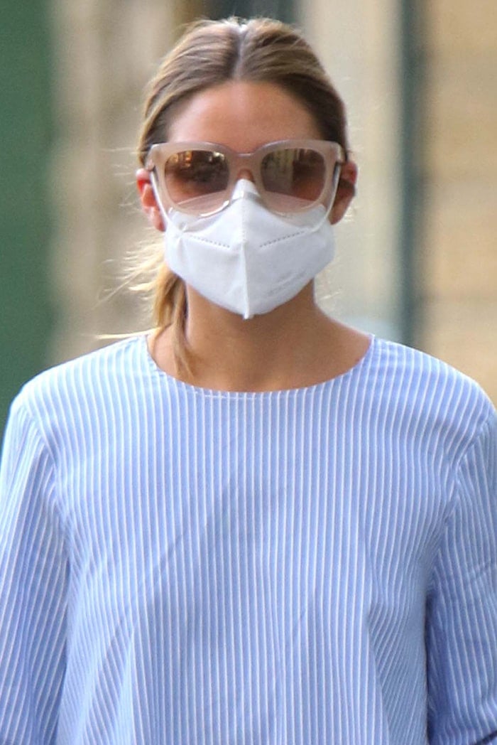 Olivia Palermo wears her face mask and Westward Leaning sunnies