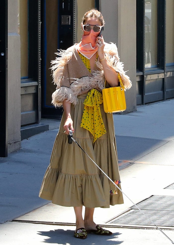 Olivia Palermo Stays Safe in Style in Khaki Midi Skirt, Brunello ...