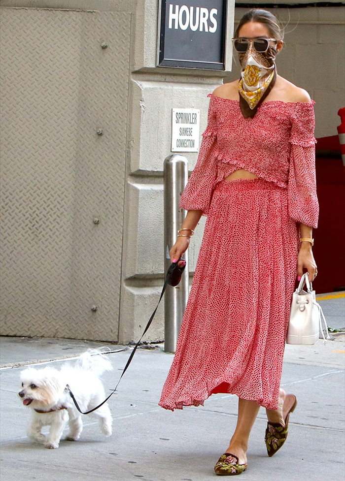 Olivia Palermo repeats her dog-walking Lucy Paris outfit on July 26, 2020