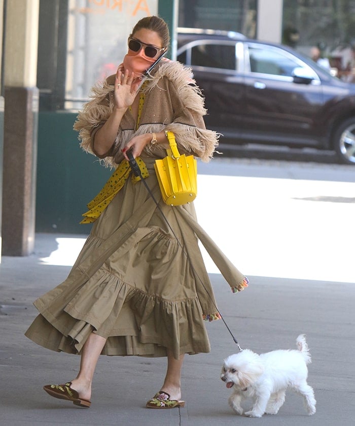 Olivia Palermo walks her dog, Mr. Butler, in Downtown, Brooklyn on June 29, 2020