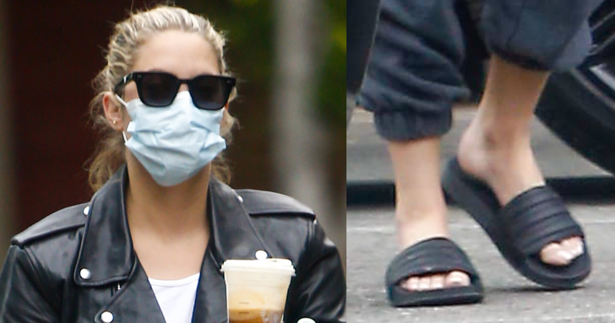 Ashley Benson Sans GEazy in Adidas Adilette Comfort Slides