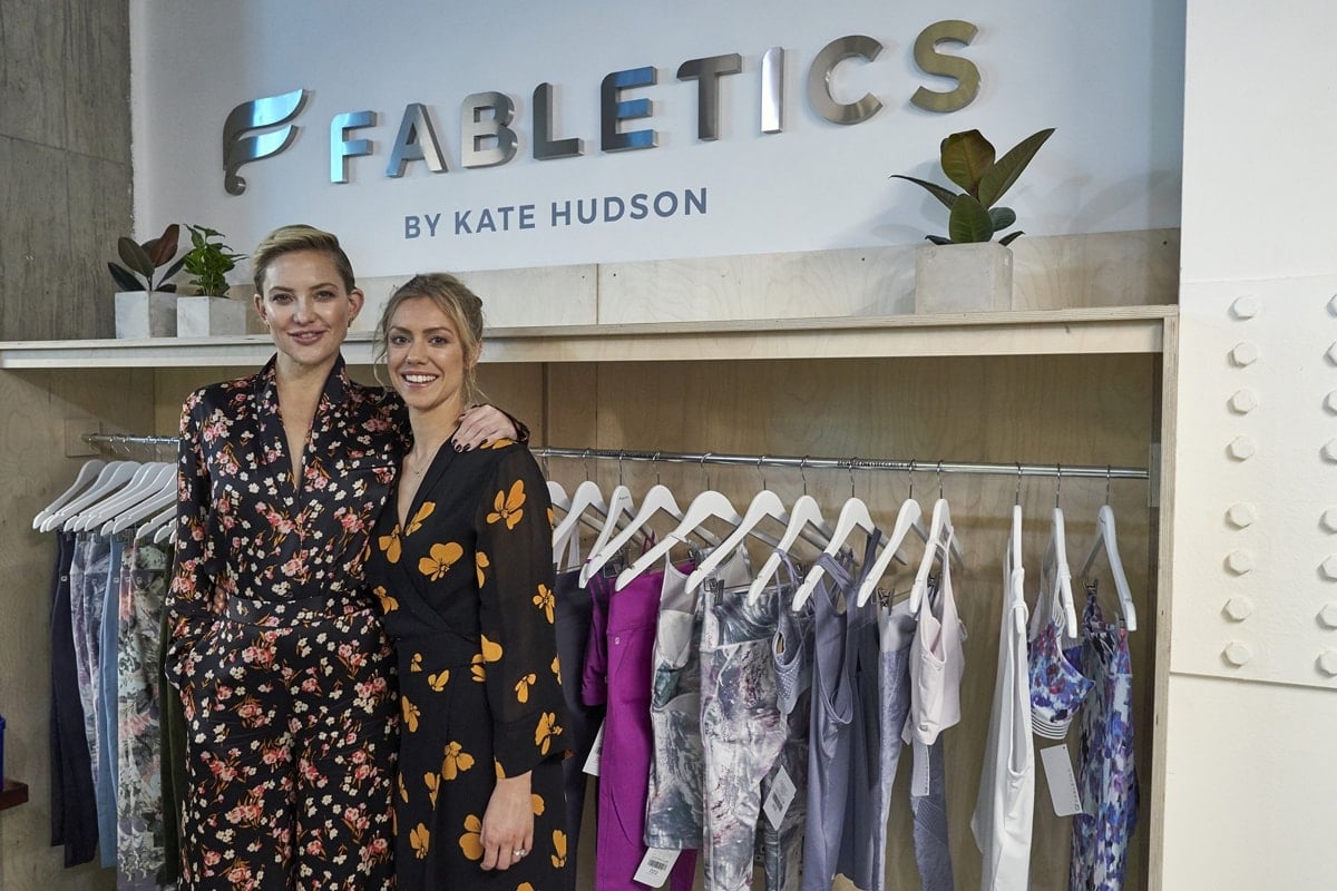 Kate Hudson, the co-founder of Fabletics, posing with Royal Ballet School-trained dancer Stephanie Burrows at the launch of the global active-lifestyle brand’s first retail space outside of the United States in collaboration with London’s hottest new studio, POPfit