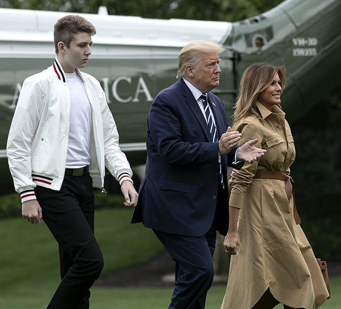 President Donald Trump, Melania Trump, and son Barron Trump touch down at the White House on August 16, 2020
