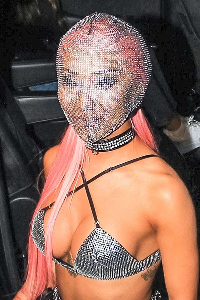 Nikita Dragun attempts to stay safe in style with an embellished mesh face covering